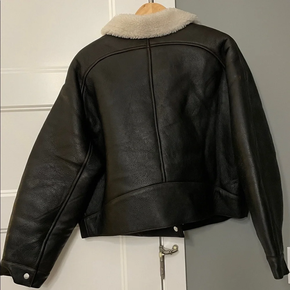 J. Crew Collection Black Leather Shearling Moto‎ Zip Up Jacket XL